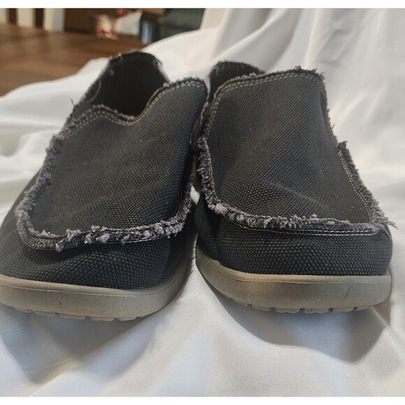 CROCS Santa Cruz Canvas Slip-On Loafer Boat Shoes Black Frayed 10128 Men's Sz 10 - Picture 9 of 13